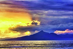 Late sunset view of Mount Agung volcano on the island of Bali, Indonesia. An active volcano rising 3, 014 meters (9, 888') is the second highest volcano in Indonesia. Gunung Agung (Great Mountain)