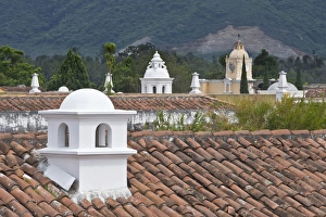 Images Dated 8th June 2010: Latin America, Guatemala, Antigua, Tile Roofs with Chimneys