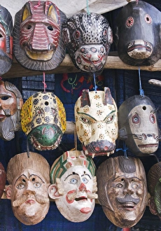Images Dated 12th June 2010: Latin America, Guatemala, Western Highlands, Chichicastenango, Traditional Masks For Sale