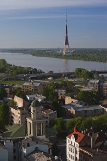 Images Dated 20th May 2010: Latvia, Riga, Vecriga, Old Riga, elevated view of Daugava River and TV Tower
