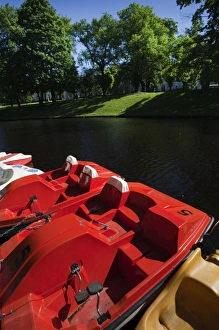Latvia, Riga, Vecriga, Old Riga, Bastejkalns City Park, tourist boats on city canal