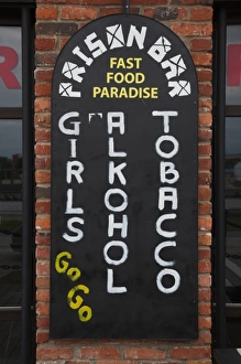 Images Dated 31st May 2010: Latvia, Western Latvia, Kurzeme Region, Liepaja, waterfront bar sign