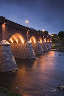 Latvia, Western Latvia, Kurzeme Region, Kuldiga, bridge over the Venta River by the Ventas Rumba