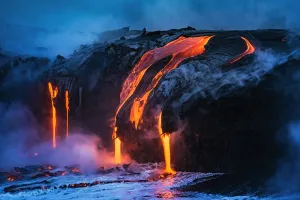 Images Dated 2nd November 2016: Lava flow entering the ocean at dawn, Hawaii Volcanoes National Park, The Big Island