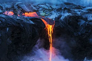 Volcanic Prints: Lava flow entering the ocean at dawn, Hawaii Volcanoes National Park, The Big Island