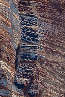 Rock Art Prints: Layers of sedimentary rock edge the main highway that bisects Zion National Park