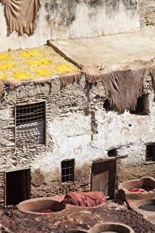 Leather Prints: Leather dyeing vats, Fes medina, Morocco