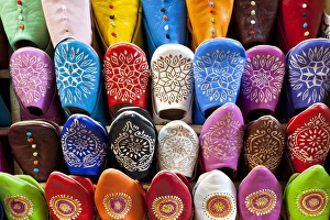 Images Dated 24th March 2011: Leather slippers for sale in the Souk, Marrakech (Marrakesh), Morocco