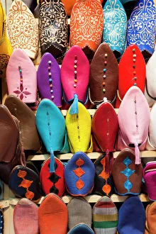 Marrakech Prints: Leather slippers for sale in the Souk, Marrakech (Marrakesh), Morocco