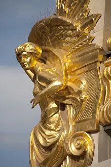 Statuary Prints: LEIPZIG18533-2012-BARTRUFF. CR2 - Golden statuary decorates the downtown Commerz Bank in Leipzig