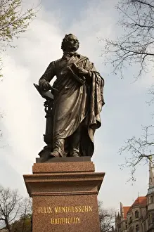 Classical Prints: LEIPZIG18556-2012-BARTRUFF. CR2 - Statue of musical composer Felix Mendelssohn gazes across to St