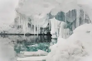 Teal Prints: Lemaire Channel, Antarctica. Close-up of an iceberg with reflection