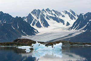 Iceberg Prints: Liefderfjorden Fiord, Svalbard, Norway, Receding Glacier and iceberg