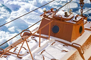 Life boat of the icebreabker Kapitan Khlebnikov after a snow storm Greenland Sea