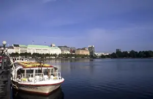 Hamburg Prints: Life in Germany at the beautiful Alster lake with boats in Hamburg Germany
