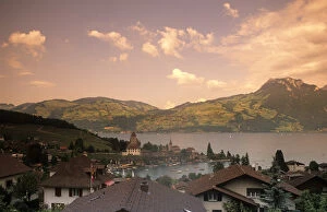Images Dated 24th July 2007: Life in Switzerland beautiful village of Spiez Switzerland with lake thun and the