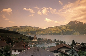 Images Dated 24th July 2007: Life in Switzerland beautiful village of Spiez Switzerland with lake thun and the