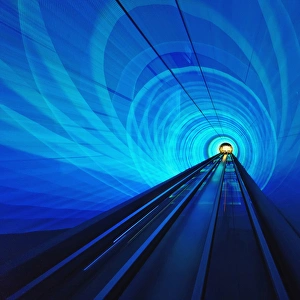 Tunnel Prints: Lighted subway tunnel, Shanghai, China