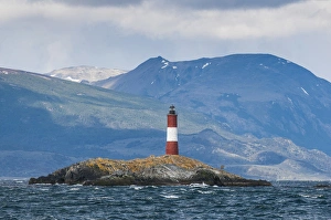 Warning Prints: Lighthouse on the an Island in the Beagle channel, Ushuaia, Tierra del Fuego, Argentina
