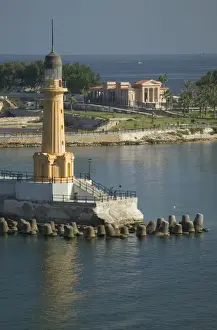 Images Dated 19th October 2005: Lighthouse along the Jetty in Alexandria with a small harbor along the Mediterranean Sea