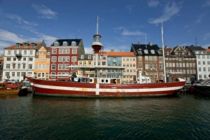Safety Prints: Former lighthouse ship converted to restaurant, Nyhavn, Copenhagen, Denmark