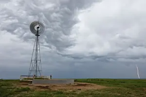 Turbine Prints: lightning storm and windmill in the Pawnee National Grasslands, eastern Colorado, USA