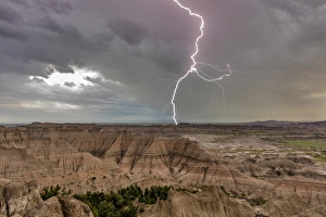 Weather Prints: Lightning strike during thunderstorm from the Pinnacles Overlook in Badlands National Park