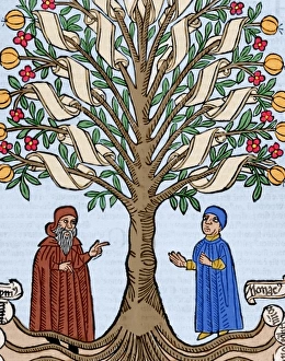 Robe Prints: Llull, Ramon (1233 / 1235-1315 / 1316). Majorcan writer and philosopher. Colored engraving