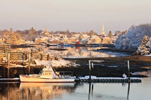 Portsmouth Prints: A lobster boat in Portsmouth Harbor in Portsmouth, New Hampshire. Winter