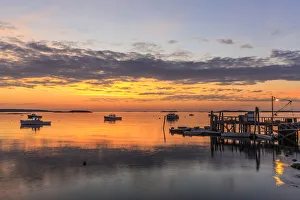 Images Dated 13th July 2016: Lobster boats in a harbor in South Thomaston, Maine at sunrise