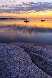 Maritime Prints: Lobster boats in a harbor in South Thomaston, Maine at sunrise