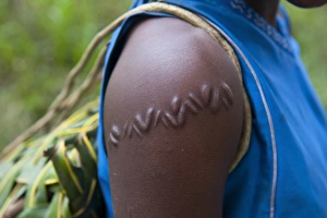 Vanuatu Prints: Local girl with typical scar near, Volcano Yasur, Island of Tanna, Vanuatu, South Pacific