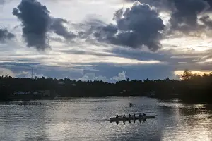 Micronesia Prints: Local people training for the rowing championship in the island of Yap at sunset