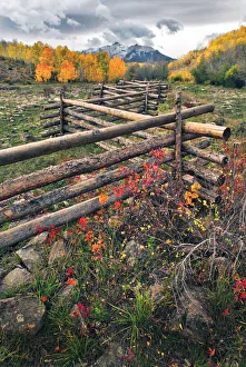 Telluride Prints: A log fence leads to the horizon on Dallas divide near Telluride in the Colorado Rocky