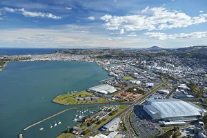 Shoreline Prints: Logan Park, Forsyth Barr Stadium, and Otago Harbour, Dunedin, South Island, New Zealand