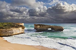 Natural Arch Prints: London Arch at the Great Ocean Road, Australia, during storm and evening light