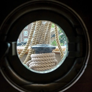 Ship Prints: London, England, Great Britain. View from port hole on old sailing ship