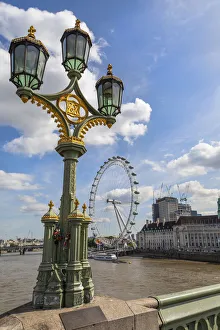 United Kingdom Prints: The London Eye and iconic British lamppost in London, England