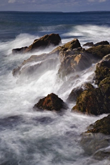 Images Dated 13th October 2005: Long exposure of wave crashing against rocky coastline, Acadia National Park, Maine