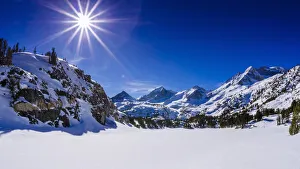 Long Lake and Sierra Peaks in winter, John Muir Wilderness, Sierra Nevada Mountains