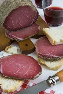 Glass Prints: Lonza, Pork loin, Italian cured ham and air-dried meat, Tuscan food, Tuscany, Italy