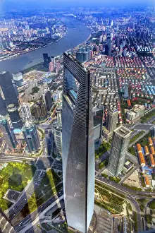 Images Dated 23rd September 2016: Looking Down on Black Shanghai World Financial Center Skyscraper Huangpu River Cityscape