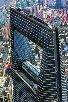 Images Dated 23rd September 2016: Looking Down on Black Shanghai World Financial Center Skyscraper Reflections Cityscape