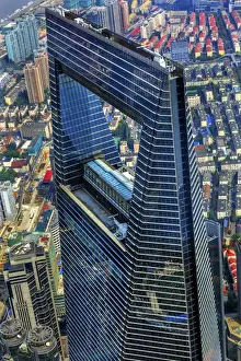 Images Dated 23rd September 2016: Looking Down on Black Shanghai World Financial Center Skyscraper Reflections Cityscape