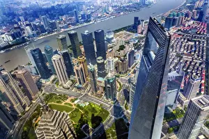 Images Dated 23rd September 2016: Looking Down on Black Shanghai World Financial Center SkyscraperJin Mao Tower Huangpu