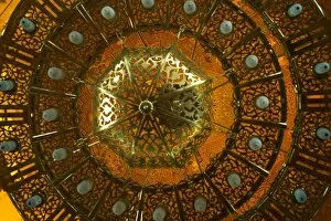 Images Dated 21st October 2005: Looking up at the colorfully designed Chandilier in Abu-Al-Abbas Mursi Alexandria Egypt