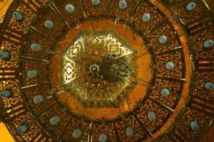 Images Dated 21st October 2005: Looking up at the colorfully designed Chandilier in Abu-Al-Abbas Mursi Alexandria Egypt