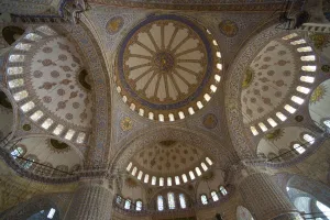 Images Dated 30th September 2005: Looking up into the dome of the Blue Mosque with all of its blue tile work, Istanbul
