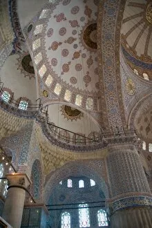 Images Dated 30th September 2005: Looking up into the dome of the Blue Mosque with all of its blue tile work, Istanbul