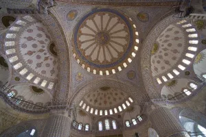 Images Dated 30th September 2005: Looking up into the dome of the Blue Mosque with all of its blue tile work, Istanbul